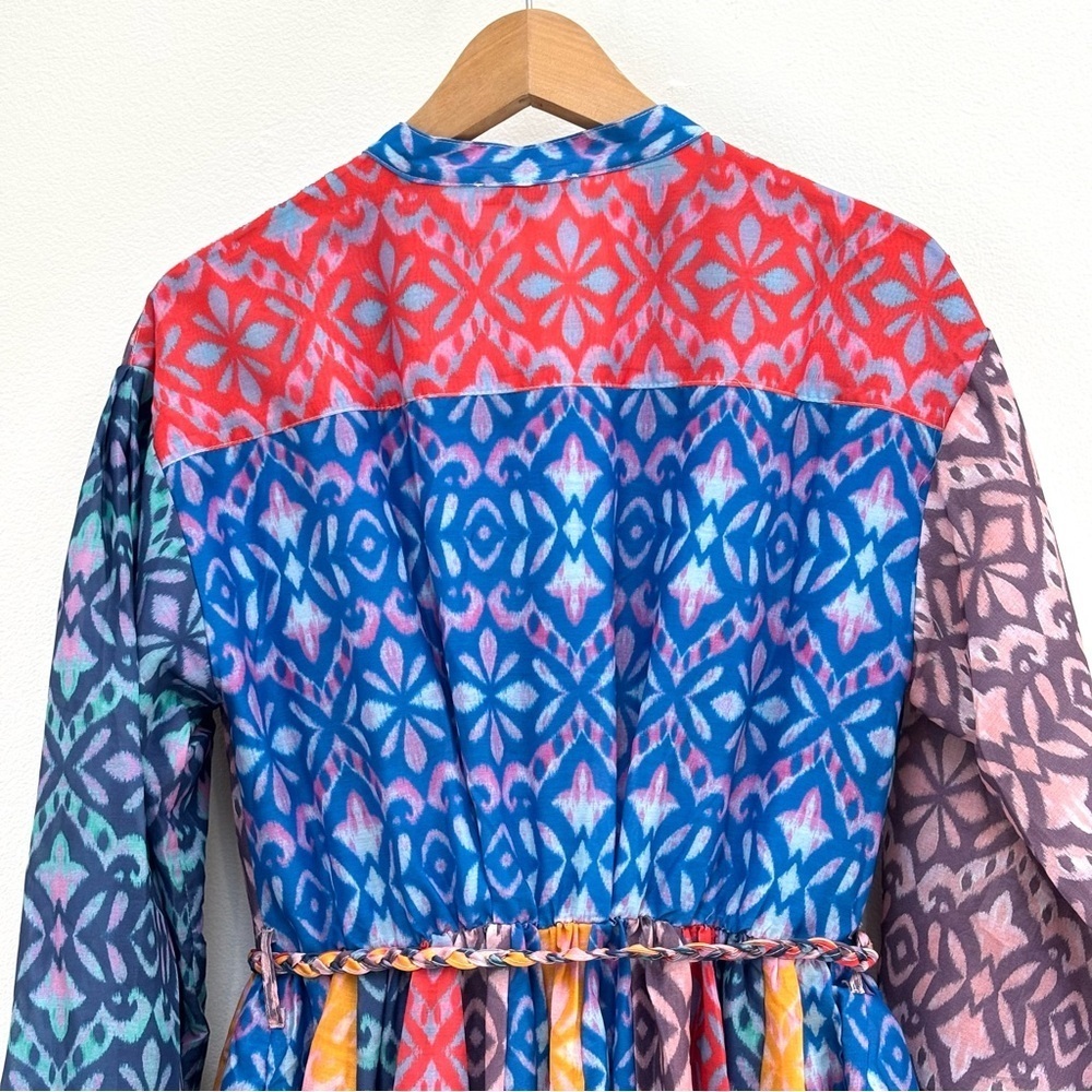 Yakira Bella Sari Patchwork Button Front Midi Dress Modest Colorful Boho S NEW - Picture 7 of 15
